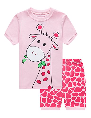 Girls Shorts Toddler Pyjamas 100% Cotton Giraffe Pjs Set Short Sleeve Summer Sleepwear 3 4 T
