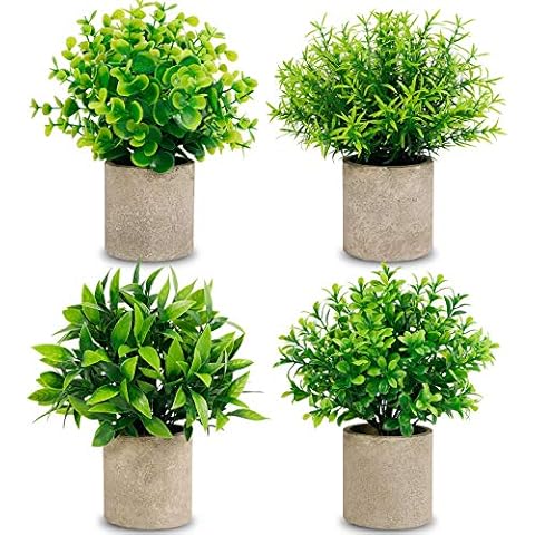 CEWOR Artificial Potted Plants, Mini Fake Plant Greenery Decoration for Barhroom Shelf Home Office Desk Table Indoor Decor, 4 Pack Cover