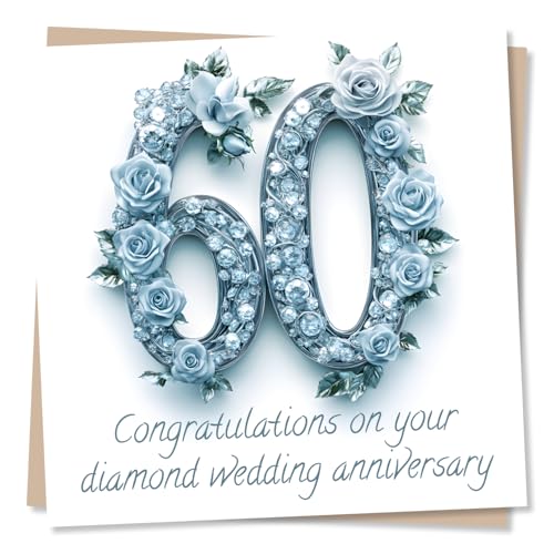 Elegant Happy 60th Anniversary Card for Loved One - 60 Years - Congratulations On Your Diamond Wedding - for Friend Relative