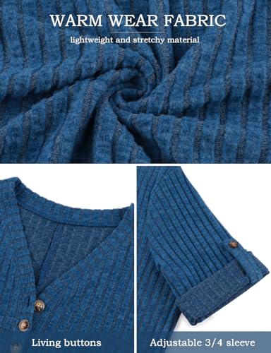 Image of Koscacy Women Plus Size V Neck 3 /4 Roll Sleeve Sweater Casual Knit Tops Solid Color Blouses