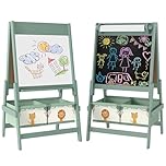 Qaba Art Easel for Kids, 3-in-1 Double-Sided Kids Easel with Paper Roll, Whiteboard & Chalkboard, 2 Storage Boxes, Gift for Boys, Girls Ages 3-8, Green