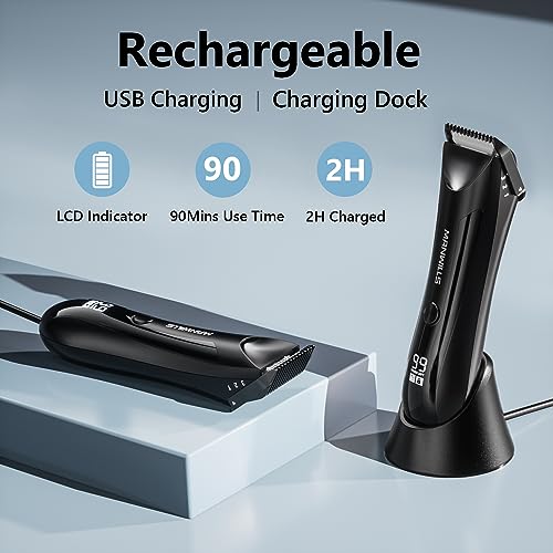 Image of Body Hair Trimmer Men - Ball Trimmer Men, 2 Replaceable Ceramic Blades, Waterproof Ball Shaver Men with Charging Dock, Rechargeable, 7000RPM Motor Body Groomer Men, Pubic Trimmer Men