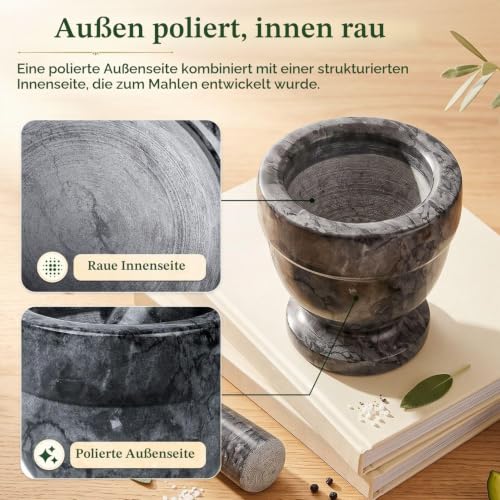 Flexzion Mörser mit Stößel aus Granit schwarz - 10cm Durchmesser, Mörser und Stößel Sets… – Ansicht 3
