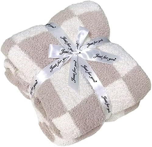 Fuzzy Checkered Blanket Checkerboard Fluffy Throw Blanket Decorative Plaid Blanket - Super Soft Warm Cozy Reversible Blanket for Chair, Sofa, Couch, Bed, Camping, Travel (51''x63'', Brown)