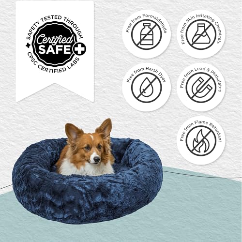 Image of Best Friends by Sheri The Original Calming Donut Dog Bed for Medium Dogs up to 45 lbs, Lux Faux Fur, Navy Blue, 30 inch x 30 inch