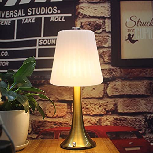 ACMHNC Rechargeable Cordless LED Table Lamp Touch Dimmable, Portable Restaurant Table Lamp Battery Operated, Retro Desk Lamp Bar with Acrylic Shade, Outdoor Table Lamp, Gold Base, Warm White
