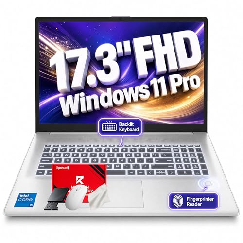 Image of HP 2026 17.3 inch FHD Business Laptop | Intel 10-Core i5-1334U | 96GB RAM, 512TB SSD for Multitasking | Anti-Glare Display, Backlit Keyboard, Fingerprint, Wi-Fi 6, Win 11 Pro | Silver w /Redragon Bundle