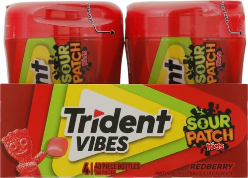 Image of Trident Vibes SOUR PATCH KIDS Redberry Sugar Free Gum, 40 Piece Bottle (Pack of 2)
