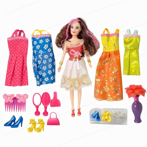 Image of SHAKTISM Doll Set for Girls with Makeup, Dress, Accessories, Wardrobe Closet, Hangers, Necklace, Multicolor, 3 Years and Up (Musician Beauty Doll)