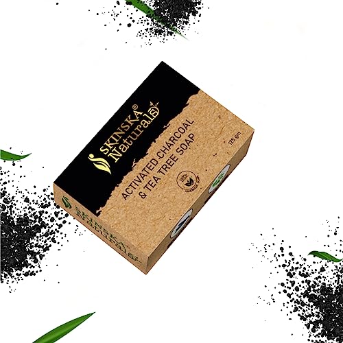 Image of SKINSKA NATURALS Activated Charcoal & Tea Tree Bar Soap - Handmade, Natural & Nourishing Gentle for Acne, Blackheads for All Skin Types for Men and Women - 125 gm