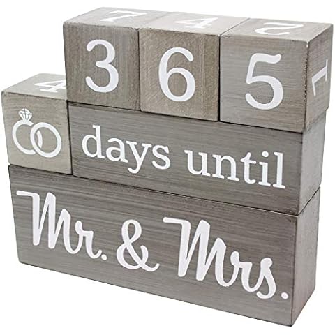 Wedding Countdown Calendar Wooden Blocks - Engagement Gifts - Bride to Be - Bridal Shower Gift - Engaged - Engagement Gifts for Couples - Rustic Gray with White Numbers Cover