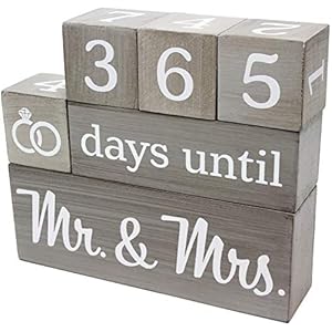Wedding Countdown Calendar Wooden Blocks – Engagement Gifts – Bride to Be – Bridal Shower Gift – Engaged – Engagement Gifts for Couples – Rustic Gray with White Numbers