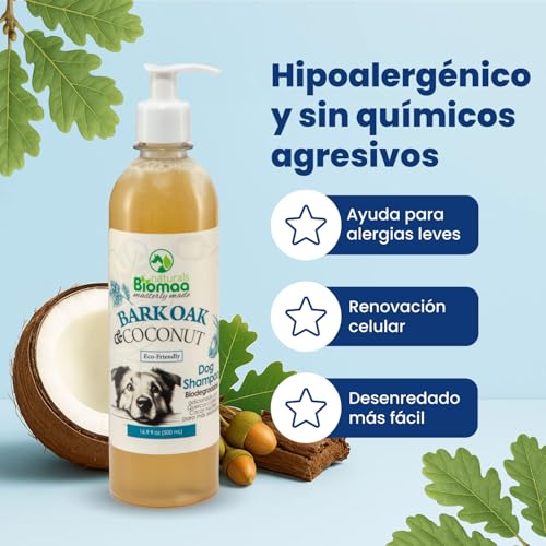 BIOMAA Shampoo Natural´s para Perros con Corteza de Encino y Aceite de Coco – Antiséptico, Hipoalergénico, Hidratante y Anticaída – Brillo y Suavidad – Ideal para Todo Tipo de Piel-17.6oz/500mL - Imagen 7