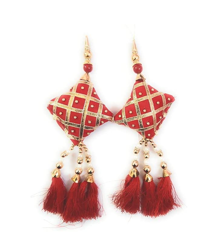 Women's Handmade Work Ethnic Hanging Cotton Pompom Bell Tassel Latkan for Saree, Blouse and Lehenga - Pack of 2 (Red)-image-0