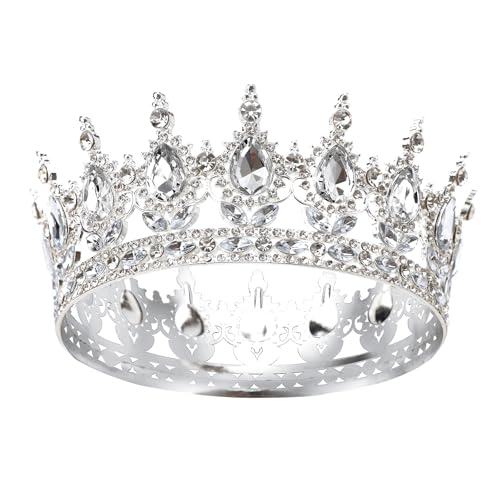 DRESHOW Volle Runde Mädchen Tiara Königin Krone Damen Brautkrone Diadem Kristall Barock Tiara Sparkly Strass Prinzessin Karneval Kopfschmuck für Hochzeit Prom Geburtstag Party