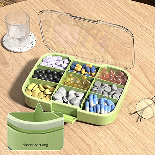 Restree Pill Organizer, Portable Pill Dispenser, Moisture-Proof Travel Pill Case For Vitamin, Medicine, Fish Oil/Supplements Extra Large 9 Compartments(Green) #TOP5