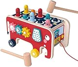 NUKied Wooden Hammering and Pounding Toys, Wooden Toys for 1 Year Old with 2 Mallets Pull Along Elep