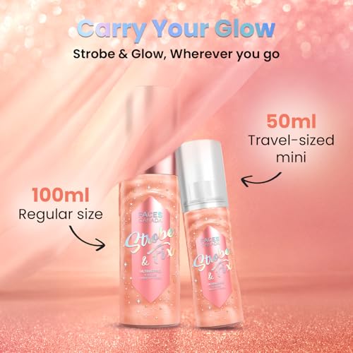 Image of FACES CANADA Ultime Pro Strobe Makeup Fixer - Rose Gold, 100 ml | 12HR Long Lasting Makeup Setting Spray | Dewy Shimmery Glow Finish | Hydrating, Non-Sticky | Waterproof, Transferproof & Alcohol-Free