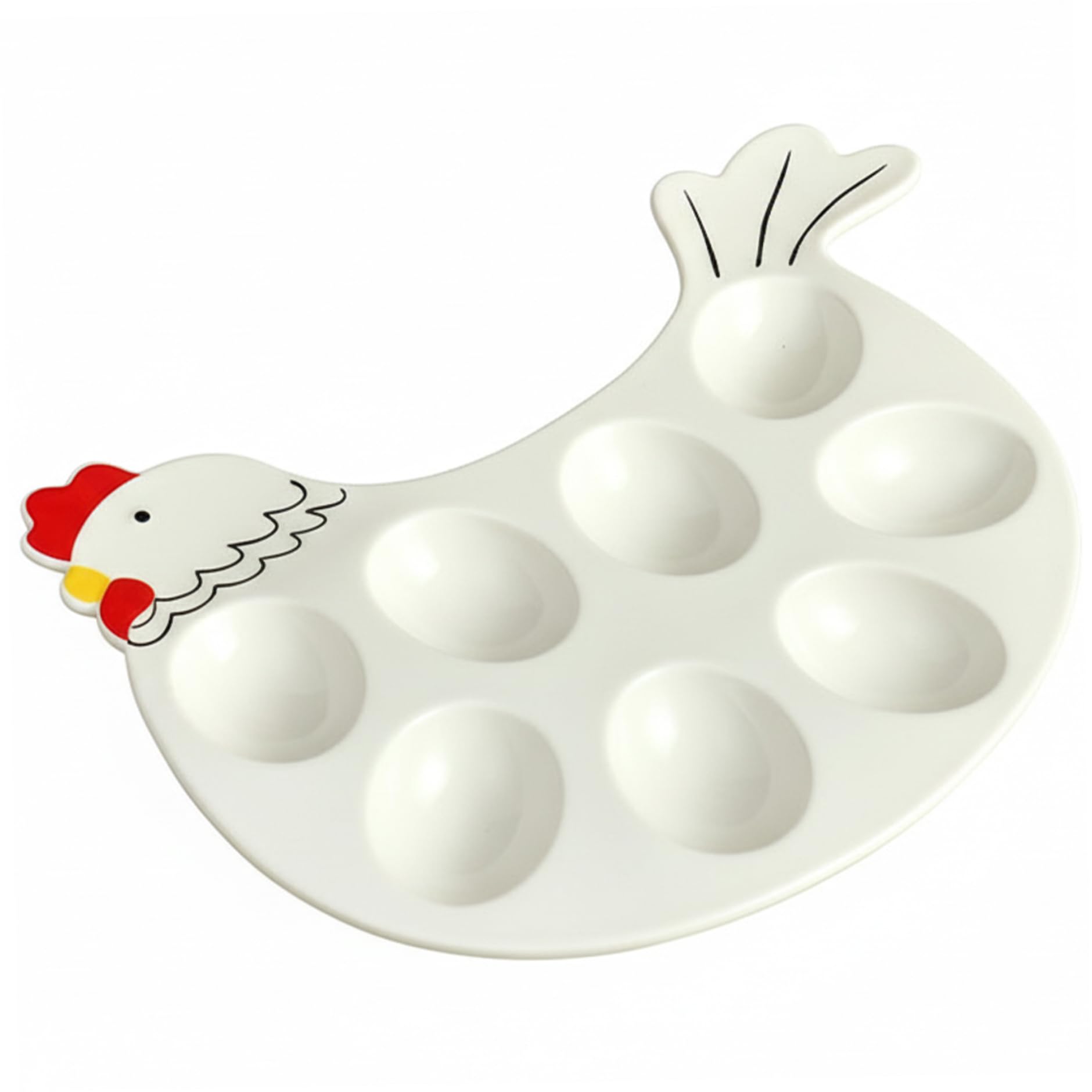 Ngbbby Deviled Egg Tray 8 Holes Chicken-Shape Ceramic Devil Egg Holder with Non Slip Base for Festival Decorations, Kitchen Countertop Breakfast, Deviled Tray