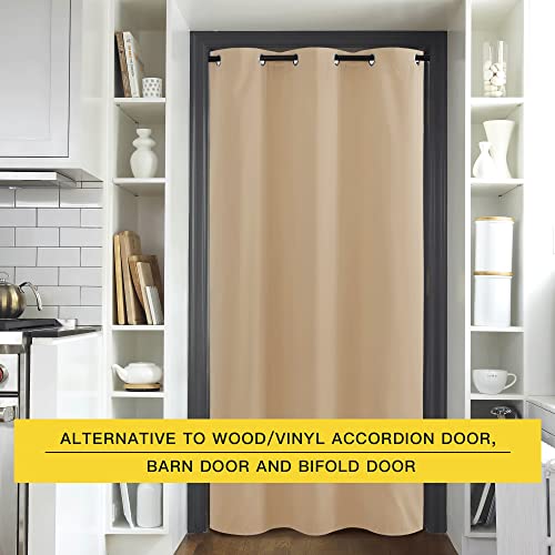 Image of NICETOWN Door Screen Cover for Air Conditioner Room, Insulated Faux Accordion Door, Privacy Draft Keep Heat Out Bedroom Kitchen Drape for Doorway (Biscotti Beige, 1 Panel, 5ft Wide x 7ft Long)