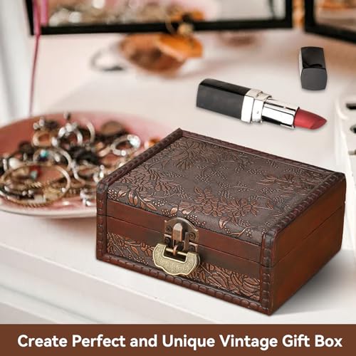 Herchr HERCHRAX13O96FP0 Vintage Decorative Wooden Box With Lock And Key, Wooden Box With Hinged Lid Wooden Jewelry Box Keepsake Storage Box Treasure Jewelry Chest Box thumb #5