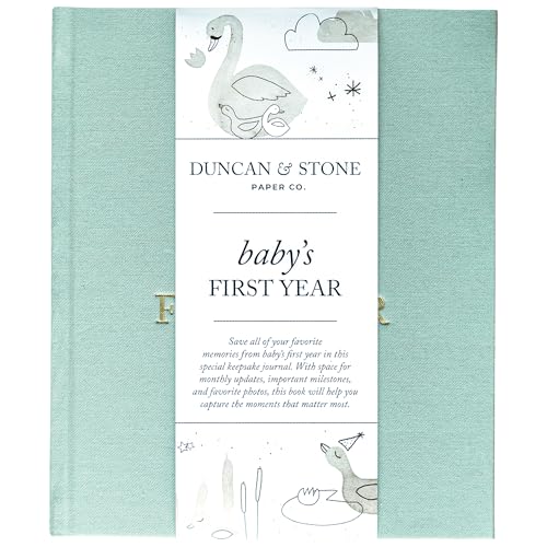 Image of Baby First Year Book - Heirloom Keepsake Baby Memory Book to Record Important Milestones, Photos & More - Pregnancy Books (Sage Green,112 Pages)