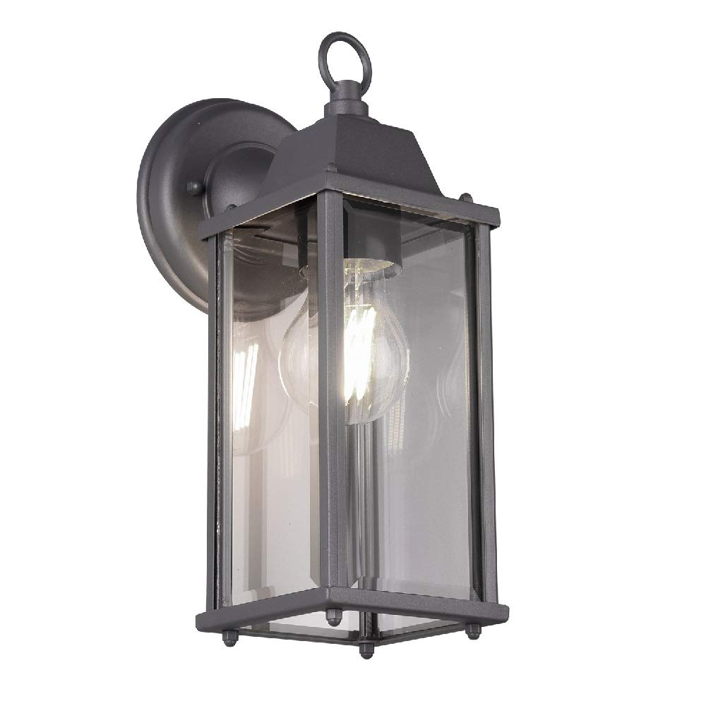 Britalia Anthracite Outdoor Vintage Down Lantern Rectangular Wall Coach Light | 1 X E27 Lamp Bulb Required (Not Included) | Ip23 Exterior Rated | Garden & Patio