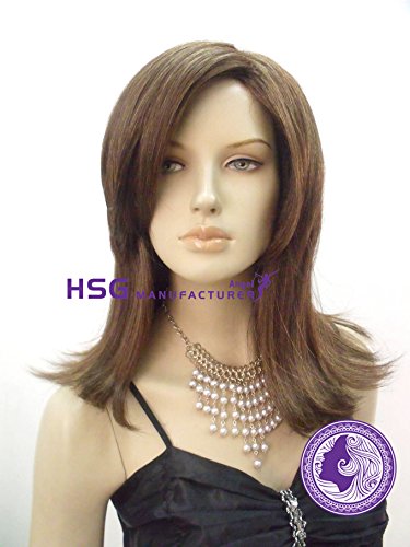 HSG 100% Kanekalon Women Medium Shoulder Wig Best Quality Hair Brown Mid Length Wigs for Women & Girls