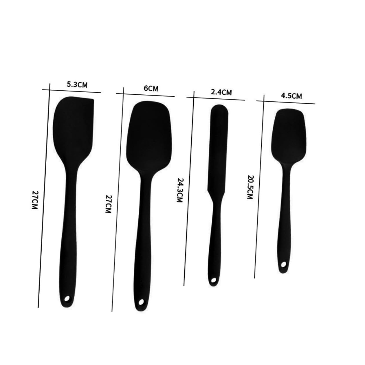 Espátulas de Silicona Set Ligero y Resistente Juego de 9 para Raspar Crema y Mermelada Negro de Utensilios de Cocina Adecuado para Repostería