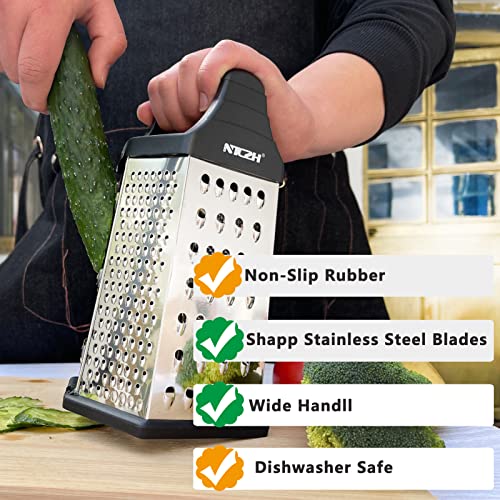 Ntczh Cheese Grater, 6-Sided Stainless Steel Grater, Food Shredder With Handle, Kitchen Grater For Parmesan Cheese, Ginger, Vegetables, Black #TOP4