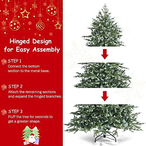 COSTWAY 6FT Christmas Tree, Luxury Artificial Xmas Full Tree with 892 Branch Tips and Foldable Metal Stand, Christmas Decoration for Indoor Outdoor