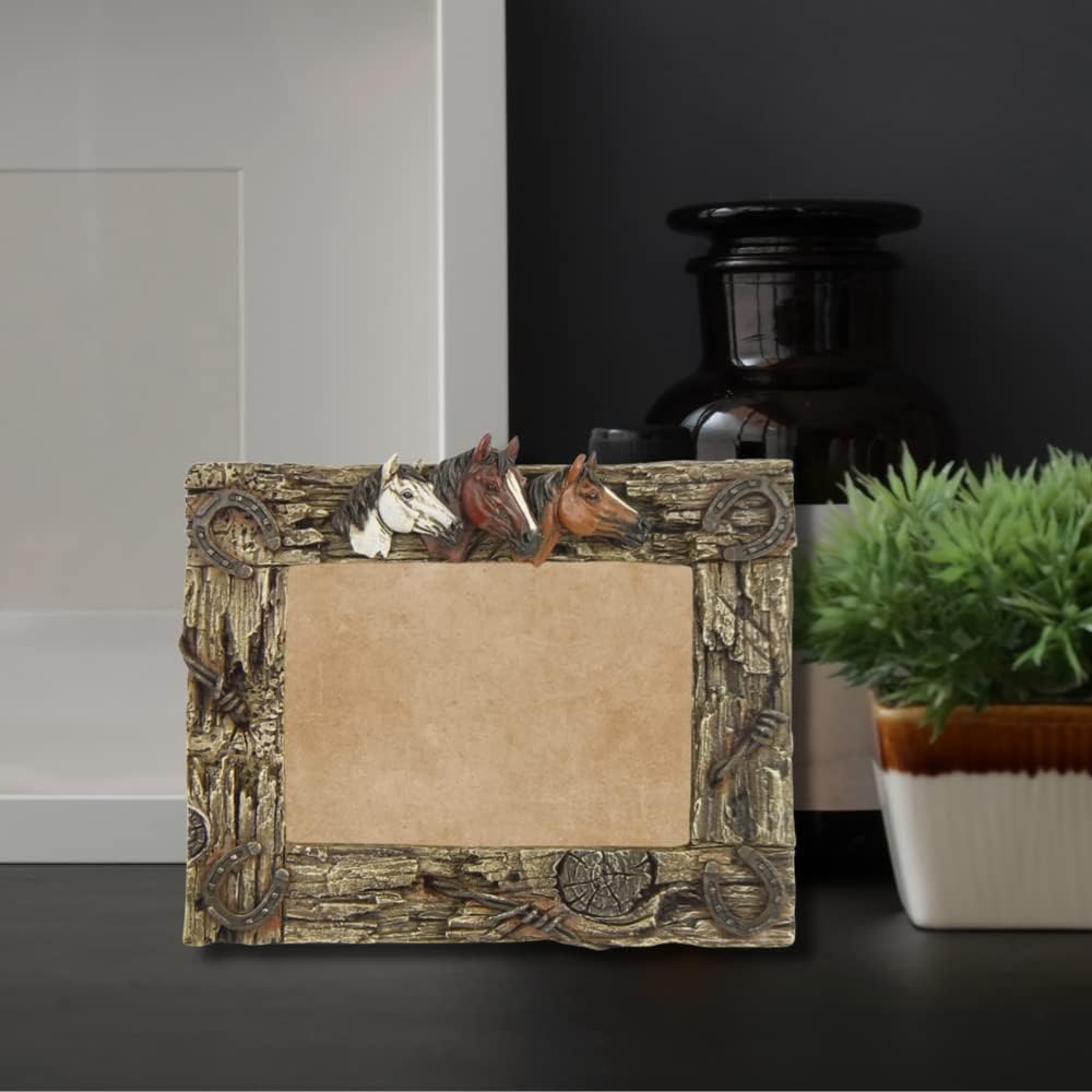 Comfy Hour 10.7" Horse Figurine Photo Frame, Rustic Antique Vintage 7x5 Picture Frame for Home Decor, Western Style Horsehead Statue for Office, Brown Resin