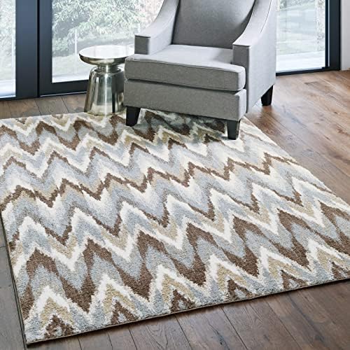 Oriental Weavers Verona Area Rug - 004D6-5'3" x 7'6" - in Grey/Taupe - Plush Soft Shag, Modern Style, Stain Resistant, Cushion Feel, Bedroom, Office Rug