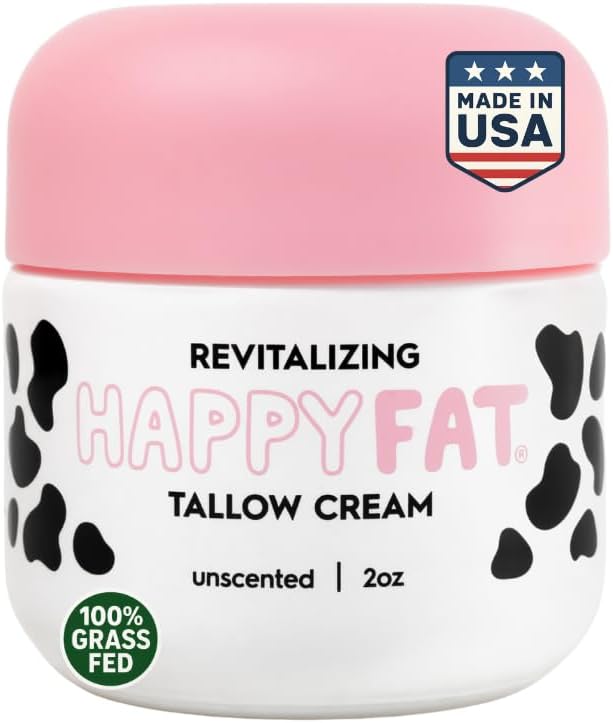 Hidratante facial aerado de sebo bovino HappyFat com mel de Manuka, óleo de jojoba, flor de calêndula e vitamina E, sem fragrância, 57 g