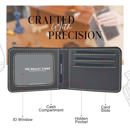 Image of The Wallet Store Personalised Leather Wallet for Men | Customised with Name and Charms | Best Gift for Husband, Boyfriend, Brother | for Anniversary, Birthday, Etc (Grey)