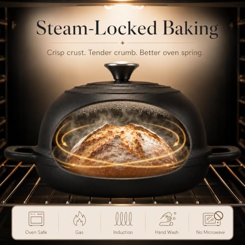 AHJ Gusseisen Topf Brot Backen,4.7L/24cm Emaillierung Dutch Oven – Ansicht 4