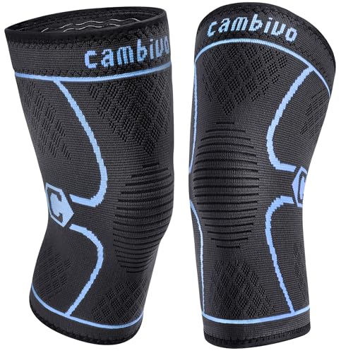 Image of CAMBIVO 2 Pack Knee Brace, Knee Compression Sleeve for Men and Women, Knee Support for Running, Workout, Gym, Hiking, Sports (Blue,Medium)