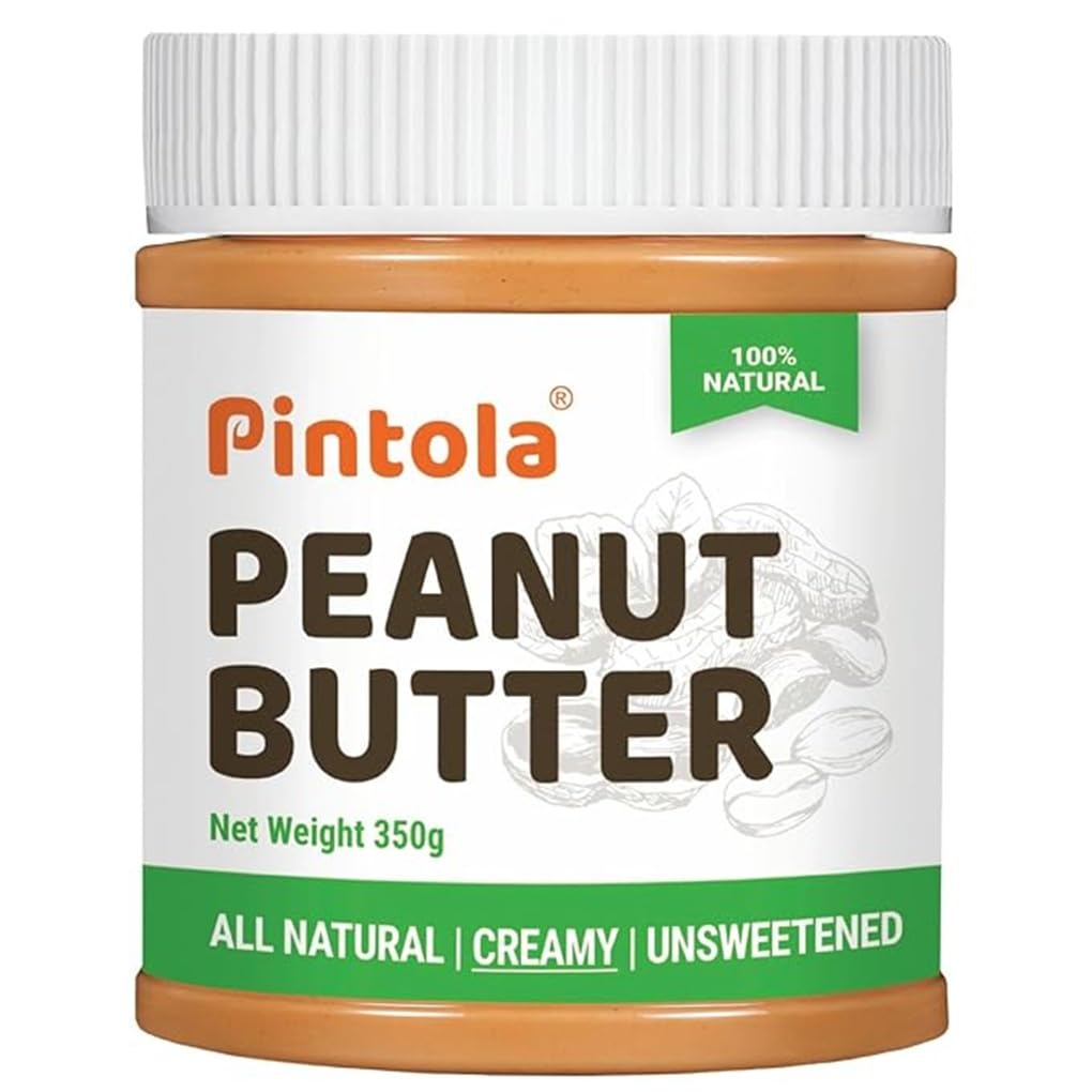 Pintola All Natural Peanut Butter Crunchy 350g | Smooth, Unsweetened, 30g Protein | Gluten & Cholesterol Free, Vegan Peanut Butter, Nut Butter, High in Protein Spread, 100% Pure Roasted peanuts butter