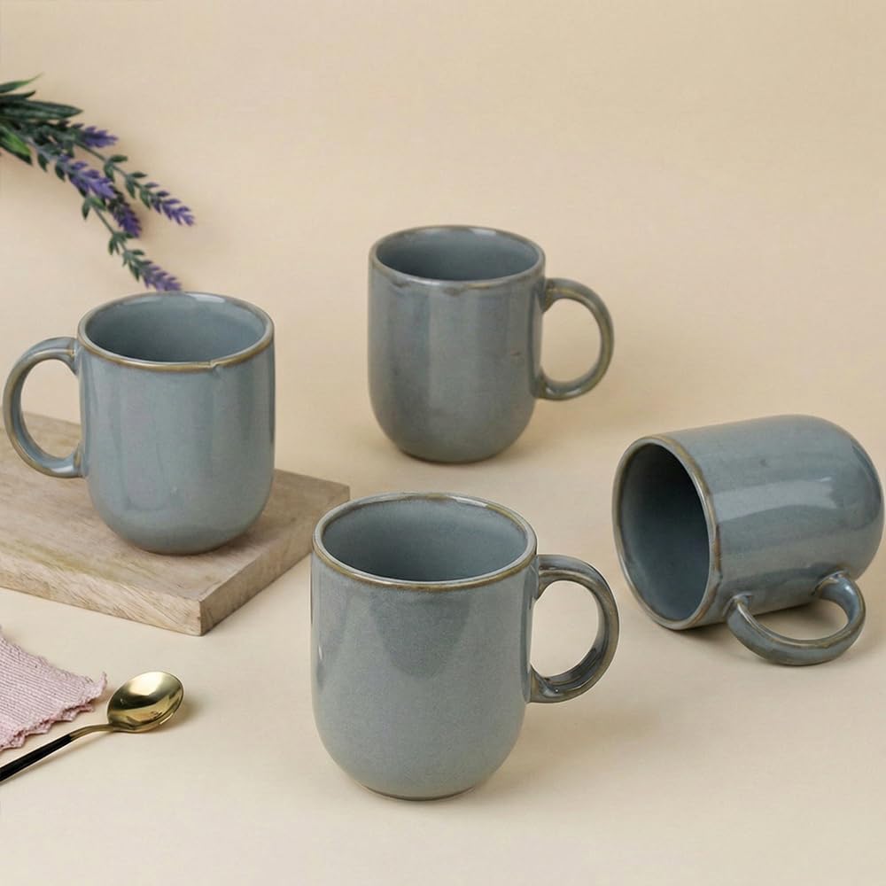 Grey Cylus Coffee Mug – 320ML Ceramic Coffee Mugs Set of 4 | Microwave & Dishwasher Safe Mugs for Gift | Home | Office | Restaurant | Daily Use Tea Mug