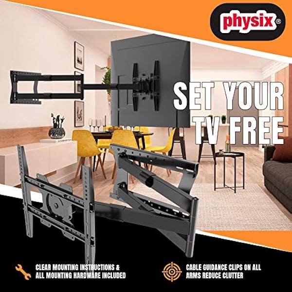 Physix Soporte de pared para TV de brazo largo para pantallas de 32 a 75 pulgadas, extensión extra larga de hasta 47 pulgadas, soporte resistente para TV soporta hasta 35 kg | movimiento completo,