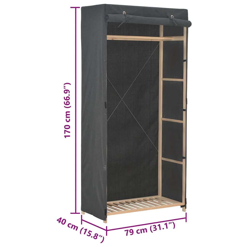 vidaXL Garde-Robe Penderie Armoire de Rangement Stockage Vêtements Meuble de Rangement Organisateur Chambre à Coucher Chaussures Gris Tissu