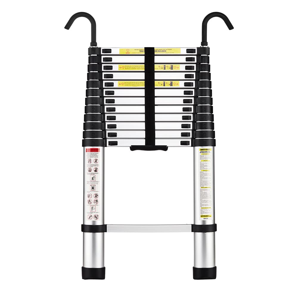 STANEW Escalera Telescópica de 3.8 m de Aluminio, Plegable, Reposabrazos Extraíble, Multifunción Portátil Plegable Extensible, Carga Máxima de 150 kg