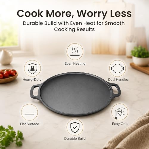 Image of HomeEssentials Non-Stick 30cm Cast Iron Dosa Tawa with Silicone Handle | Pre-Seasoned Iron Griddle for Dosa, Roti, Paratha, Uttapam & Pancakes | Naturally Non-Stick | Even Heat Distribution