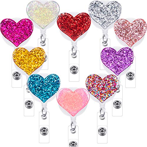 10 Pieces Heart Retractable Badge Reel, Badge Clip Holder For Nurses Women #TOP4