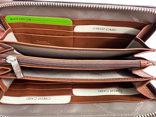 Gianni Conti Fine Italian Soft Genuine Leather Large Zip Around Continental Purse 588306 (Tan with Dark Brown Trim) - Image 5