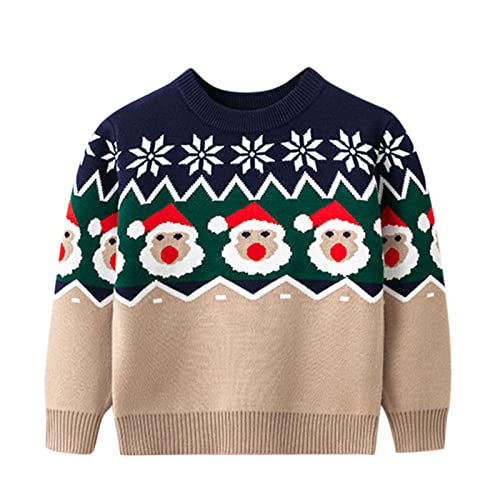 EnJoCho Toddler Boys Girls Christmas Santa Prints Sweater Long Sleeve Warm Knitted (Navy, 4-5 Years)