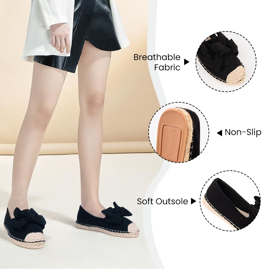 MUSSHOE Casual Espadrilles for Women Flats: Comfort Closed Toe Autumn Linen Sole Ballet Flats with Bow - Lightweight Slip on Walking Shoes for Vacation&Daily4