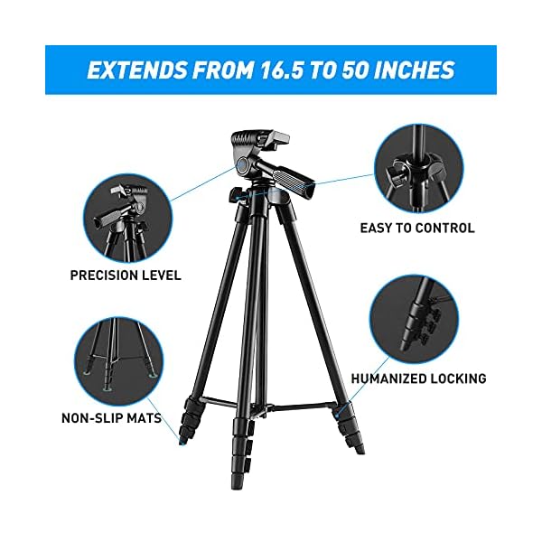 133 cm (53 Zoll) Handy-Stativ, ausziehbares Stativ-Stativ, leichtes Aluminium-Stativ für iPhone, iPad, Android DSLR… – Bild 5