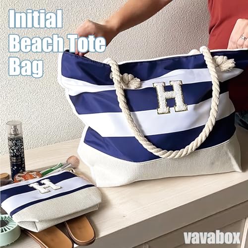 Image of Vavabox Initial Beach Tote Bag for Women, Water-resistant Gifts for Women | Soft Foldable Sandproof Travel Beach Bag Set, Birthday Gifts for Daughter