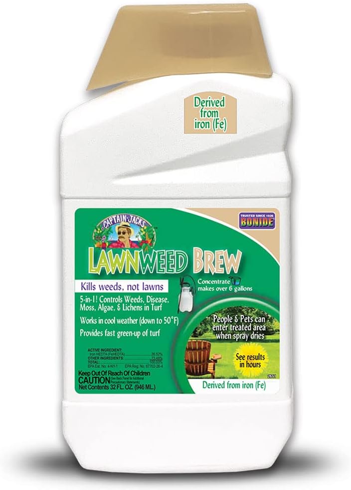 Bonide Captain Jack's Lawnweed Brew 32 oz Iron-Based Weed Killer for Lawns - Kills Dandelions, Clover, Moss, Algae Fast